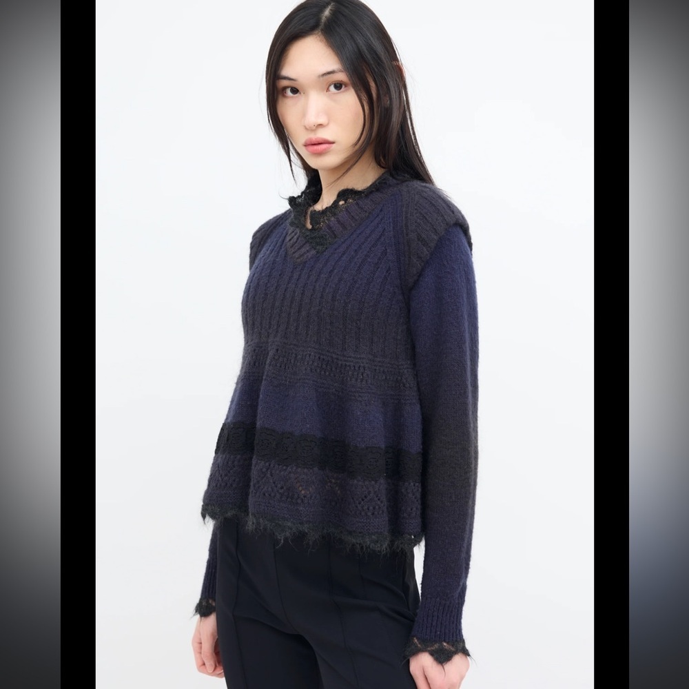 Vintage Jean Paul Gaultier Purple and Black Wool Blend V Neck Sweater size L